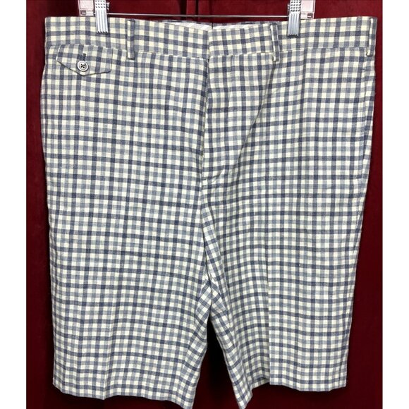 Sz BB5 L Black Fleece Made In USA Check Button Fly Shorts Wool Silk Blue - Picture 1 of 5